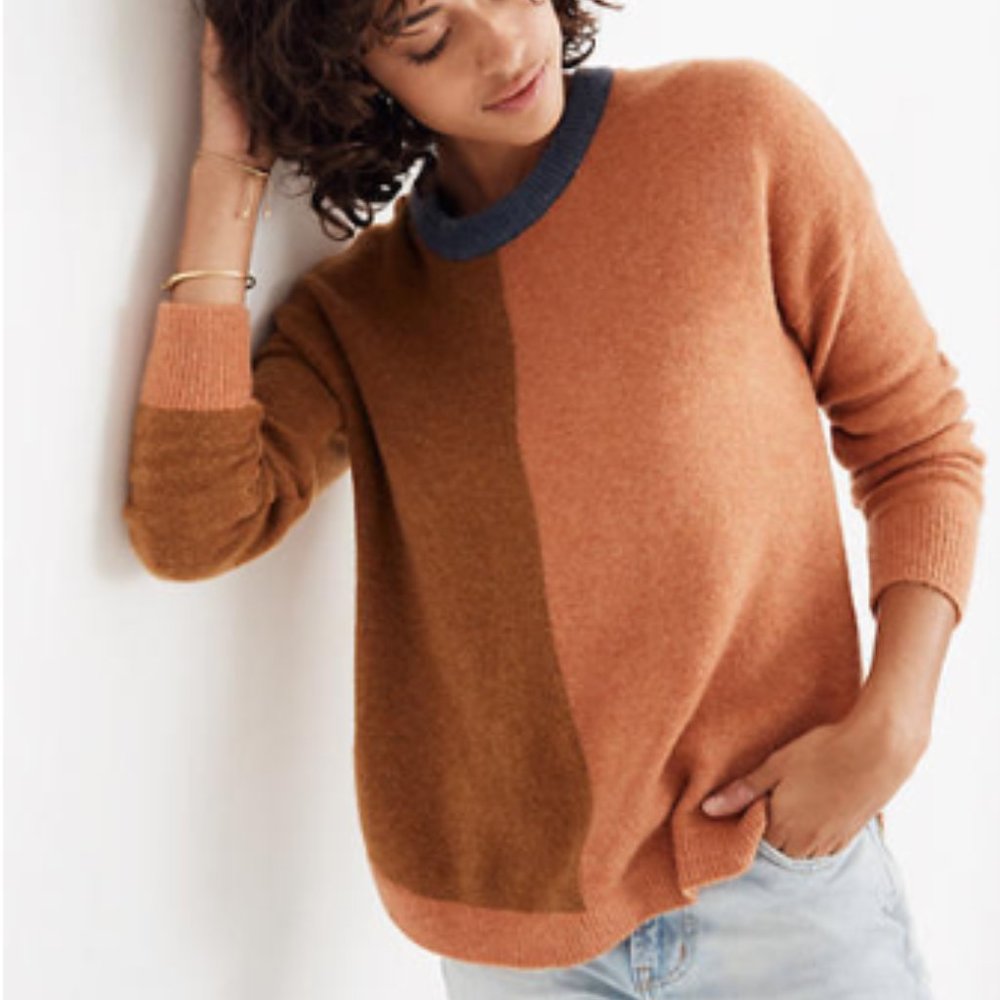 Madewell Orange and Brown Colorblock Sweater